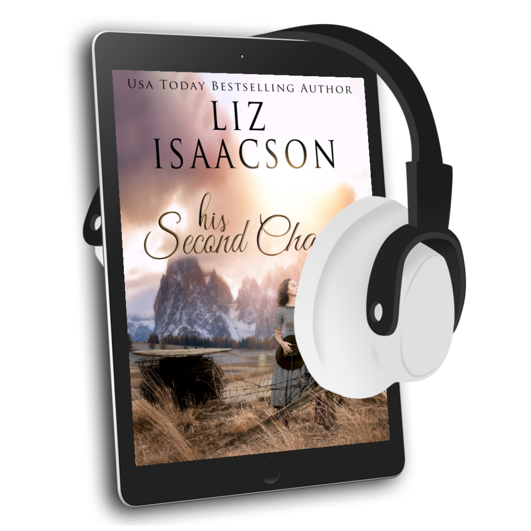 E-reader with a book cover featuring 'Liz Isaacson' and 'His Second Chance' on a white background