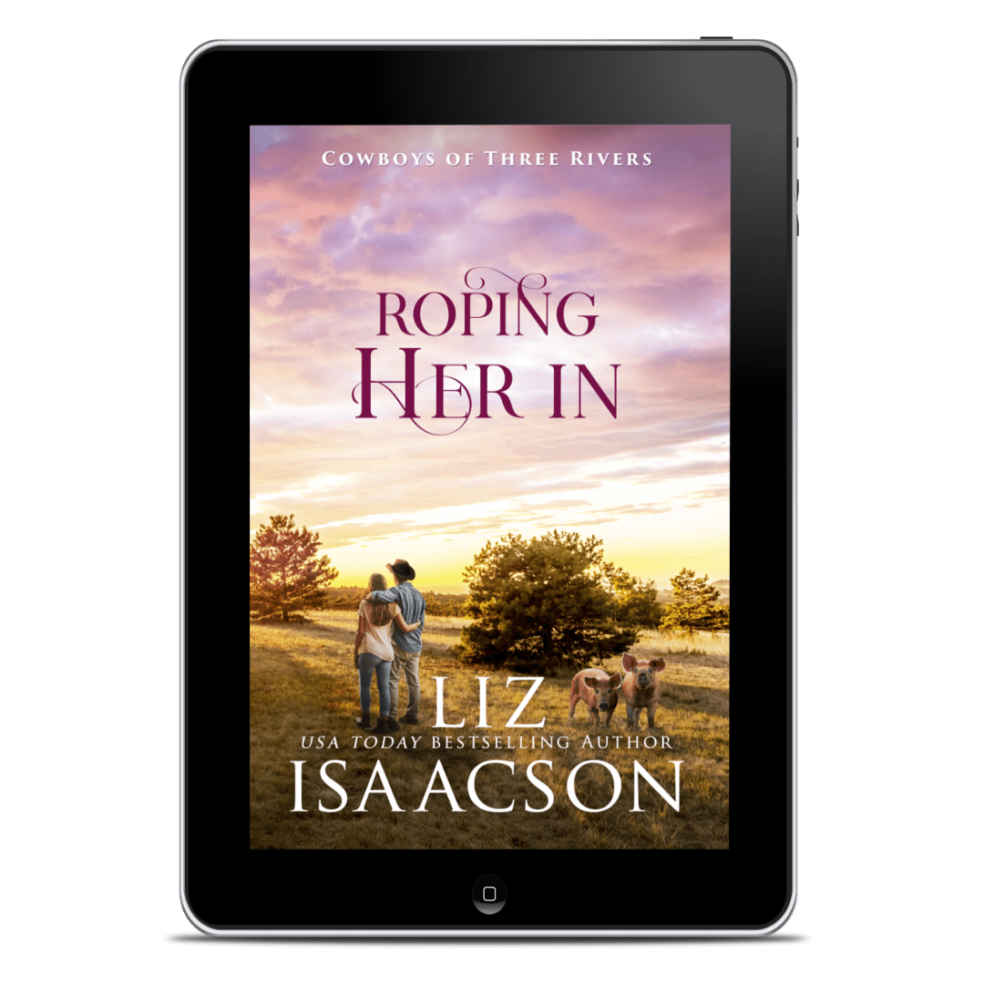 Ebook cover of 'Roping Her In' by Liz Isaacson on a tablet screen