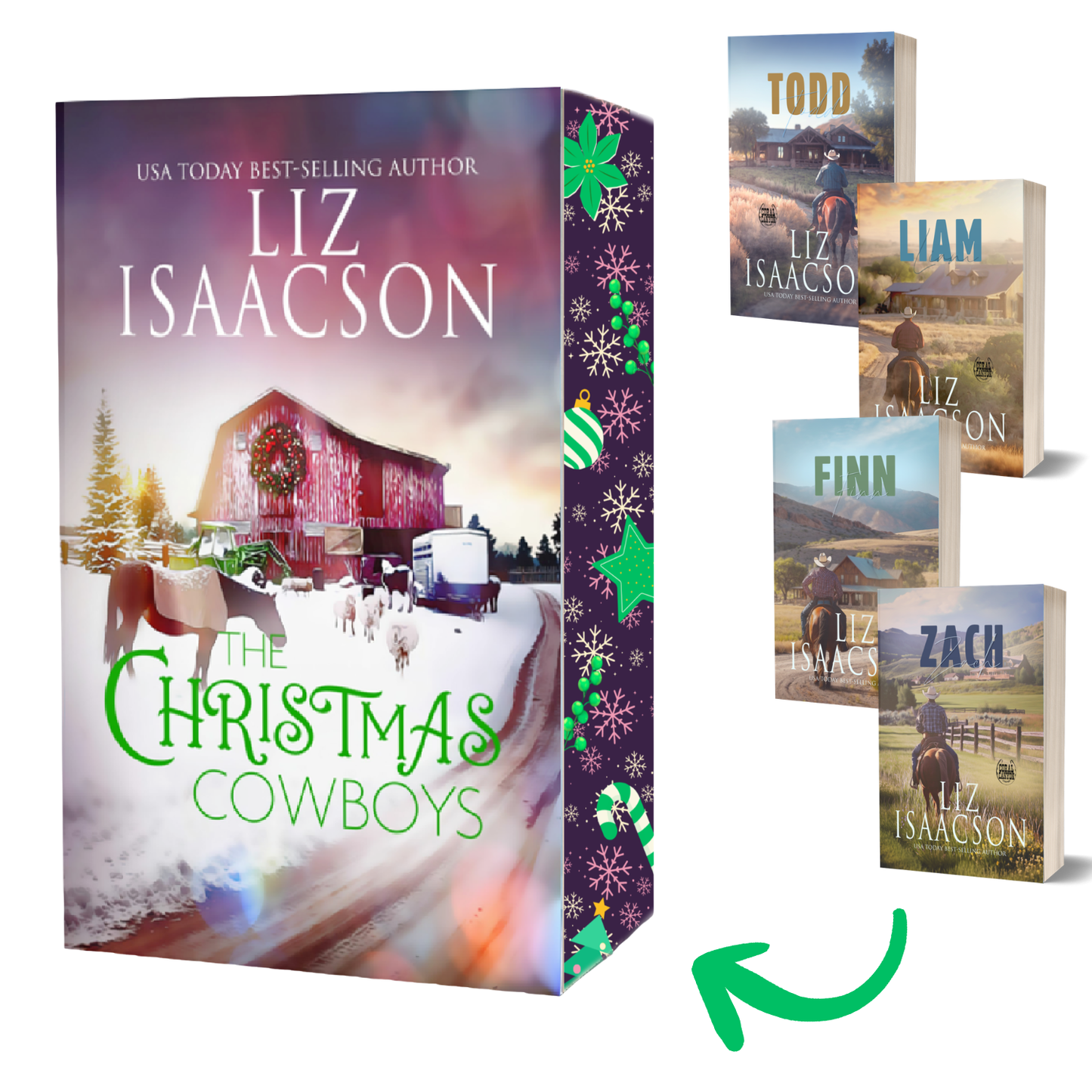 3D rendition of the "The Christmas Cowboys' special edition with 4 book covers.