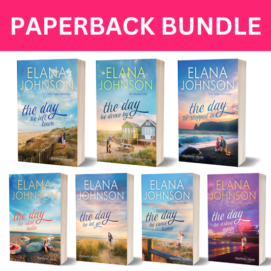 Seven Hawthorne Harbor paperbacks by Elana Johnson with scenic covers on a white background.