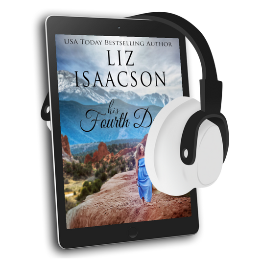 E-reader displaying a book cover with a scenic view and 'Liz Isaacson' on a white background