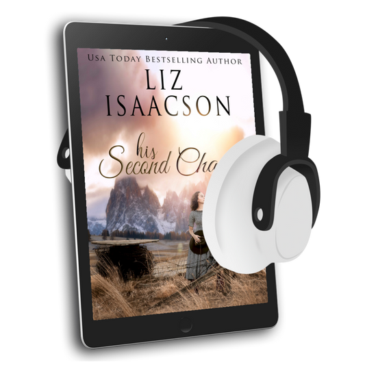 E-reader with a book cover featuring 'Liz Isaacson' and 'His Second Chance' on a white background
