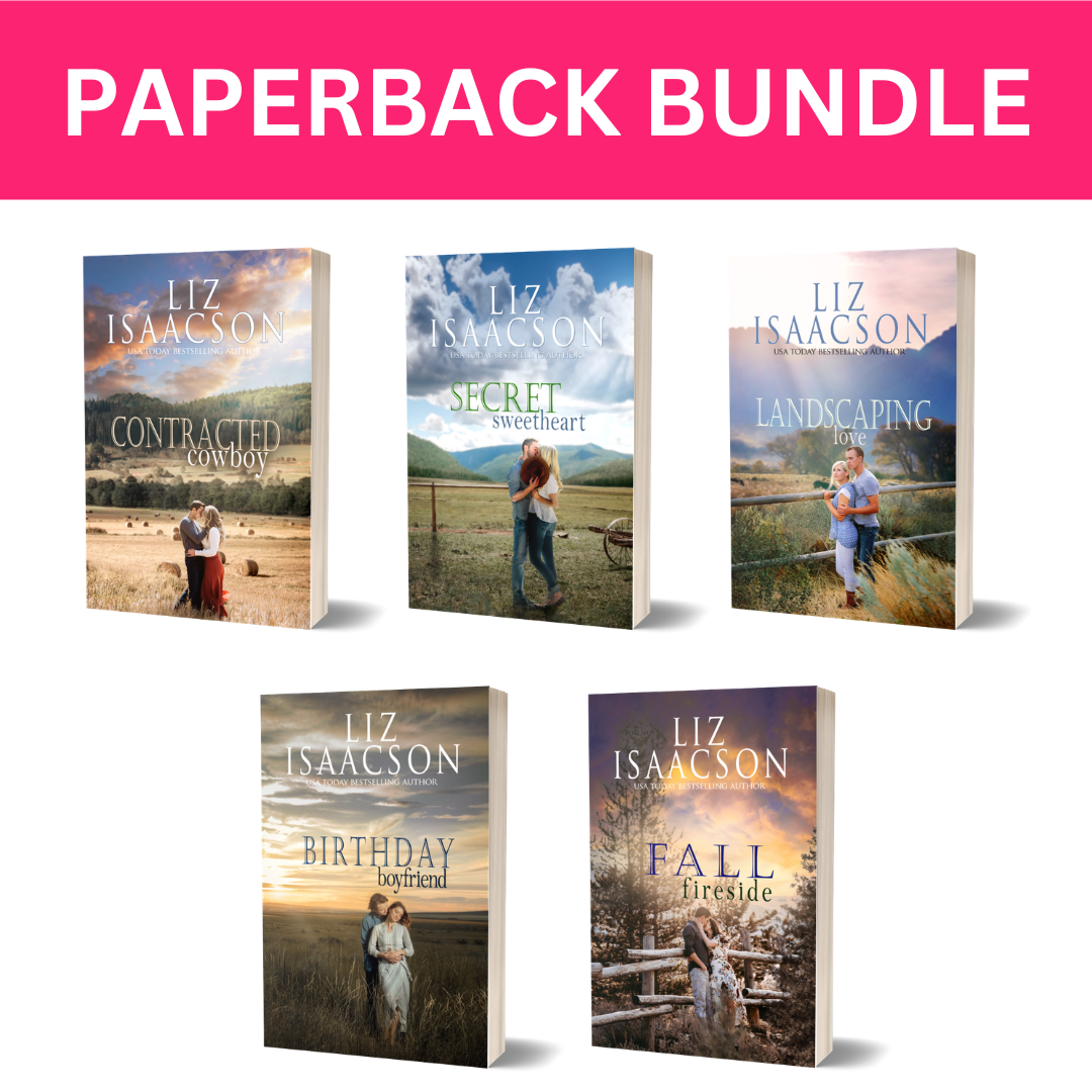 Five book covers by Liz Isaacson with a pink banner at the top.