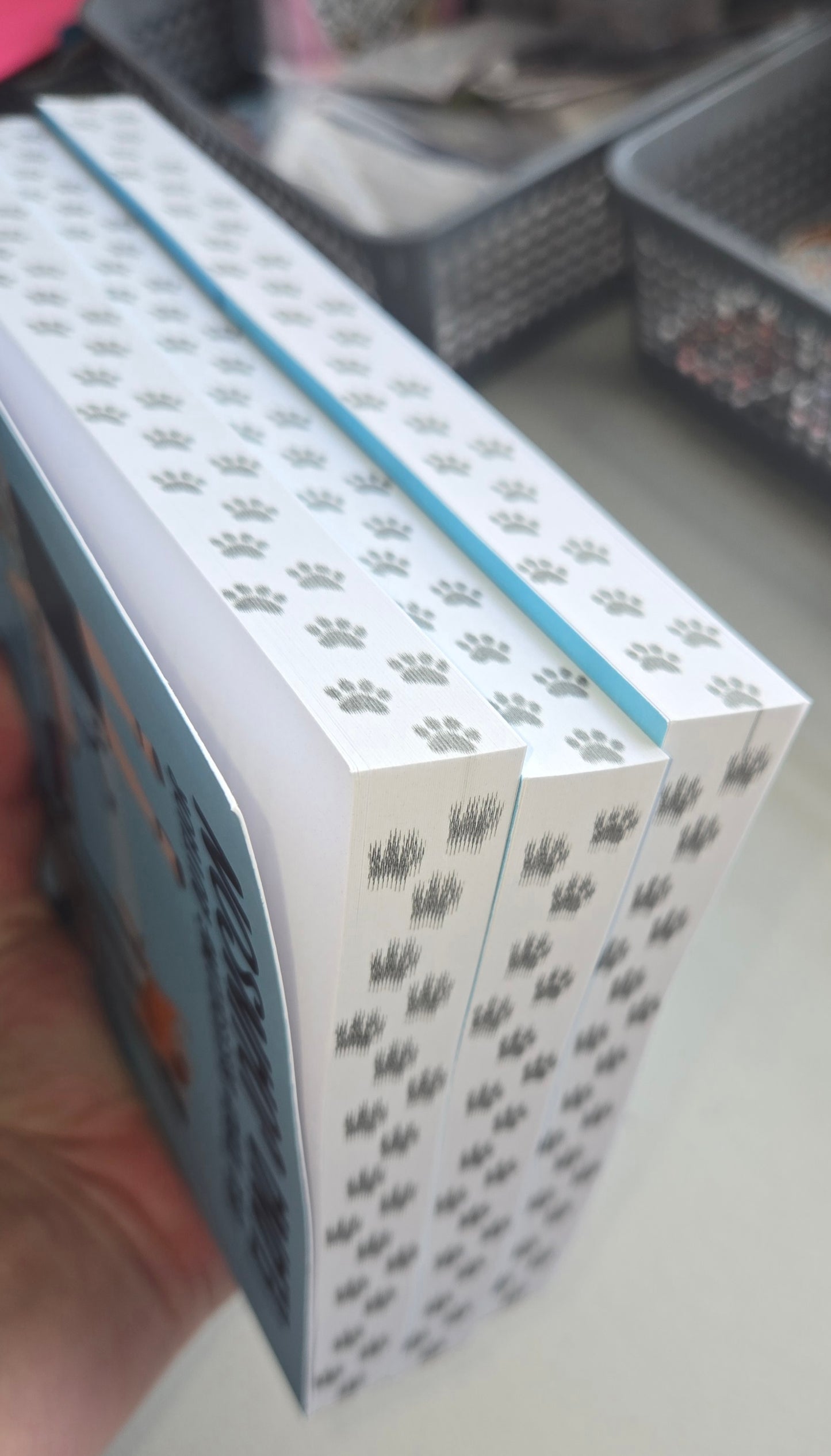 Just His Secretary Special Edition Paperbacks with blurry printed paw-print edges.