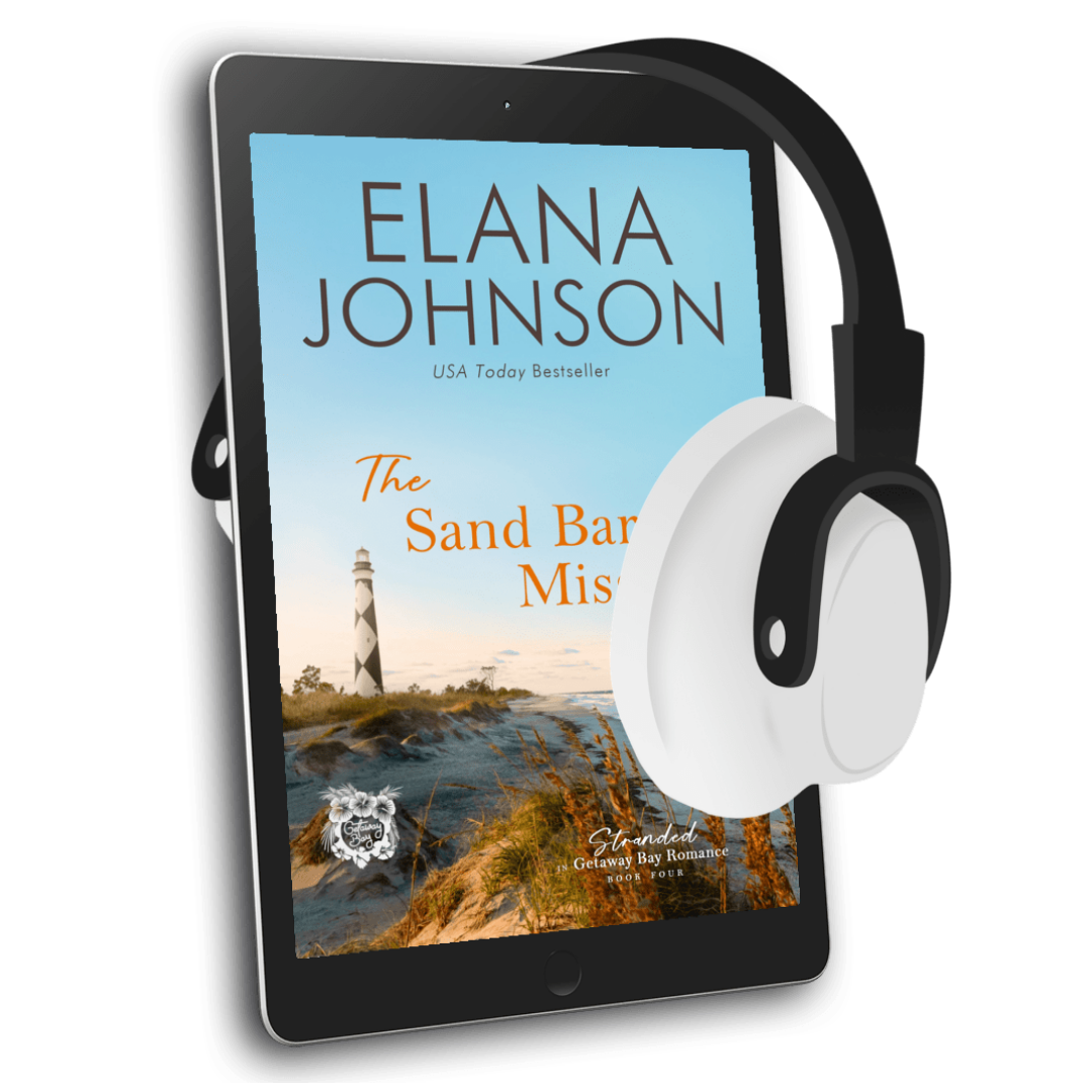 E-reader with a book cover of 'The Sand Bar Misstep' by Elana Johnson on a white background
