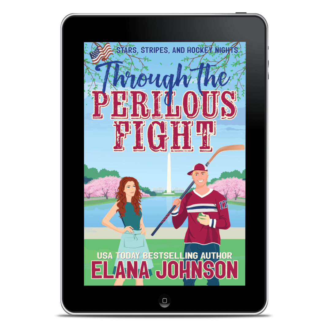 Book cover of 'Through the Perilous Fight' displayed on a tablet