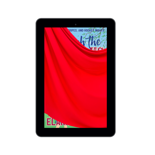Tablet displaying a red curtain covering the ebook cover.