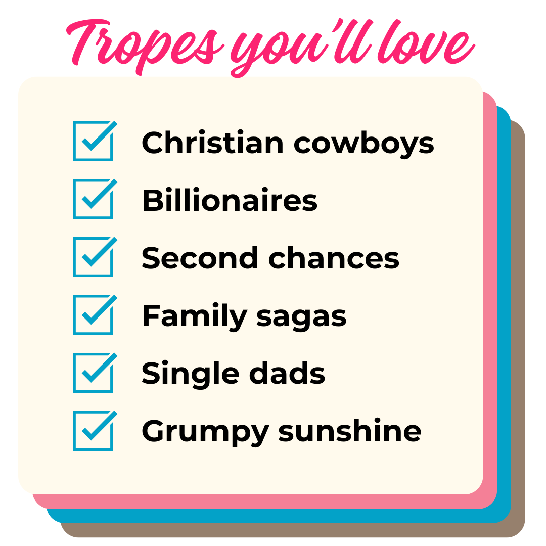 List of Ivory Peaks book tropes on a notebook with a pink border.